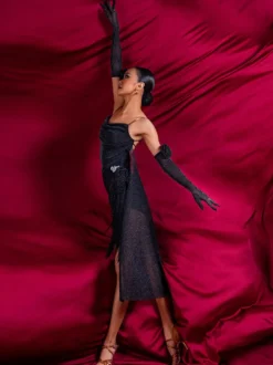 Costume de danse latine rouge robe en Polyester pour femmes vêtements de danse Sexy pour danseuse latine