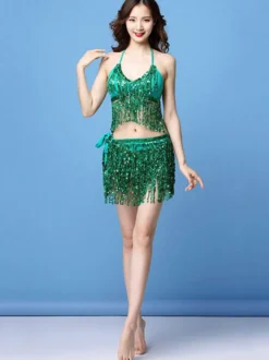 Costume de Danse Latine Sequin Fringe 2 Pièce Sexy Danseur Latin Dansant Vêtements Déguisements Halloween