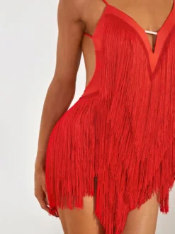 Costume de danse latine vert avocat robe à franges pour femmes robe Sexy en Polyester vêtements de danse