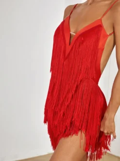 Costume de danse latine vert avocat robe à franges pour femmes robe Sexy en Polyester vêtements de danse