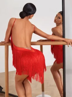 Costume de danse latine vert avocat robe à franges pour femmes robe Sexy en Polyester vêtements de danse