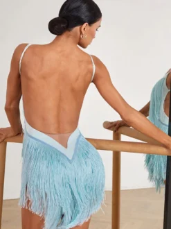 Costume de danse latine vert avocat robe à franges pour femmes robe Sexy en Polyester vêtements de danse