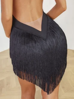 Costume de danse latine vert avocat robe à franges pour femmes robe Sexy en Polyester vêtements de danse