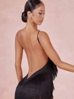 Costume de danse latine vert avocat robe à franges pour femmes robe Sexy en Polyester vêtements de danse