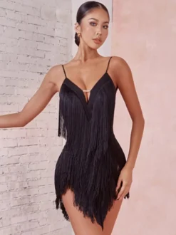 Costume de danse latine vert avocat robe à franges pour femmes robe Sexy en Polyester vêtements de danse