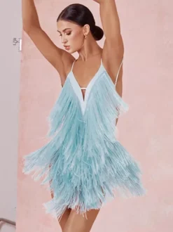 Costume de danse latine vert avocat robe à franges pour femmes robe Sexy en Polyester vêtements de danse