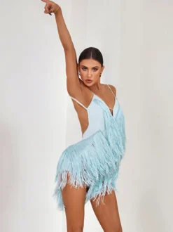 Costume de danse latine vert avocat robe à franges pour femmes robe Sexy en Polyester vêtements de danse