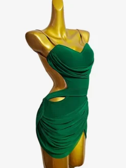 Costume de danse latine vert femmes Sexy Lycra Spandex robe Costume de danse