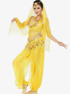 Costume de danse sans manches en mousseline de soie bleue pour femmes tenue de danse du ventre