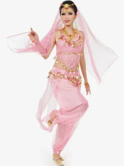 Costume de danse sans manches en mousseline de soie bleue pour femmes tenue de danse du ventre