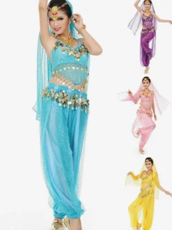 Costume de danse sans manches en mousseline de soie bleue pour femmes tenue de danse du ventre