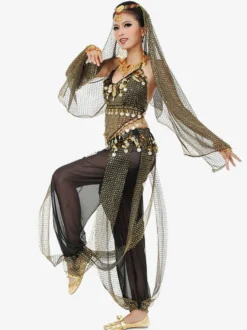 Costume de danse sans manches en mousseline de soie bleue pour femmes tenue de danse du ventre