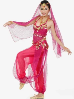 Costume de danse sans manches en mousseline de soie bleue pour femmes tenue de danse du ventre
