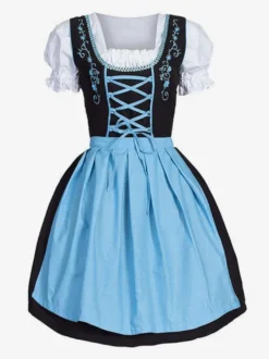 Costume De Fille De Bière Robe Bleue Brodée De Coton Costumes Oktoberfest Halloween