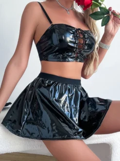 Costume De Lapin Sexy En Cuir PU Avec Couvre-Chef Ensemble Lingerie Femme