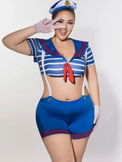 Costume de marin sexy grande taille pour femme short et haut pour soirée rave tenue d'Halloween
