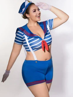 Costume de marin sexy grande taille pour femme short et haut pour soirée rave tenue d'Halloween