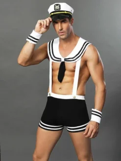 Costume de marin sexy pour homme pantalon à cravate polyester bicolore tenue de soirée
