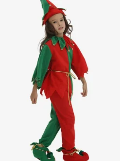 Costume De Noël Cadeaux Noël Enfants Pantalon De Chapeau En Fibre De Polyester Rouge Ensemble De 3 Pièces Costumes De Vacances De Noël
