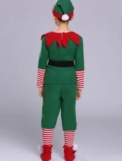 Costume De Noël Elfe Enfant Pantalon Vert 5 Pièces Garçon Déguisement Noël Cadeau Enfant