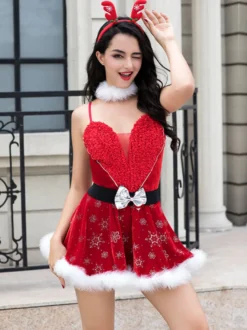 Costume de Père Noël 4 pièces Robe de Noël séduisante pour femme