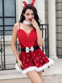 Costume de Père Noël 4 pièces Robe de Noël séduisante pour femme