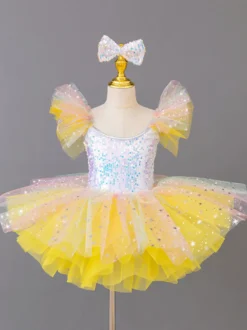Costume de princesse ballerine pour filles robe à paillettes et fleurs