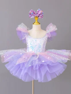 Costume de princesse ballerine pour filles robe à paillettes et fleurs
