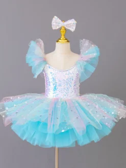 Costume de princesse ballerine pour filles robe à paillettes et fleurs