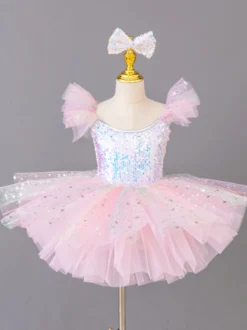 Costume de princesse ballerine pour filles robe à paillettes et fleurs
