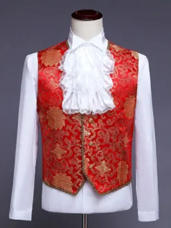 Costume de prince victorien pour homme costume de broderie de luxe costume de carnaval rouge vintage à manches longues à fleurs costumes rétro pour homme