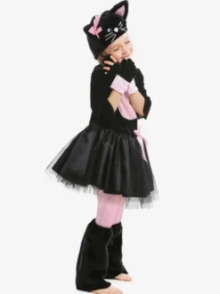 Costume De Rôle D'animal Halloween Cosplay Déguisement Chat Noir Rose Nœud