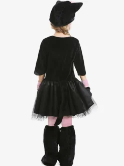 Costume De Rôle D'animal Halloween Cosplay Déguisement Chat Noir Rose Nœud