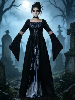 Costume de sorcière d'Halloween personnage gothique noir