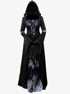 Costume de sorcière d'Halloween personnage gothique noir