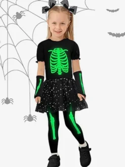 Costume de squelette d'Halloween pour fille tenue mignonne et effrayante pour la chasse aux bonbons