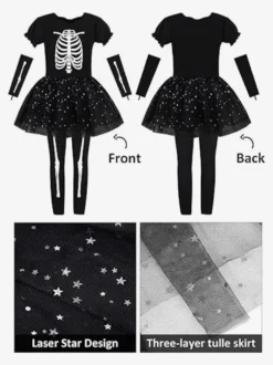 Costume de squelette d'Halloween pour fille tenue mignonne et effrayante pour la chasse aux bonbons