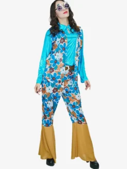 Costume de vacances rétro hippie à manches longues pour femme