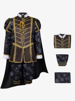 Costume d'Halloween 3 pièces de prince noble médiéval/renaissance : pardessus pantalon et cape