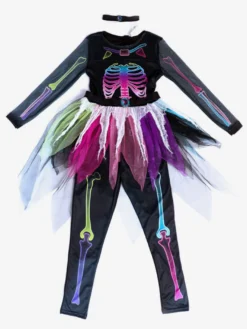 Costume d'Halloween pour fille avec squelette et imprimé os tenue mignonne et effrayante