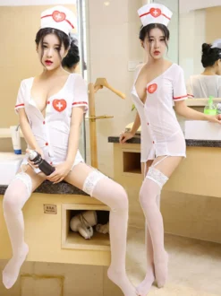 Costume d'infirmière sexy Déguisements Halloween White 3 pièces costume femme