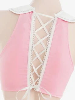Costume d'infirmière sexy Halloween rose ensemble en polyester pour femmes couvre-chef à dos en T