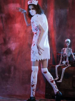 Costume d'infirmière zombie effrayante pour Halloween pour adultes robe de médecin sanglante