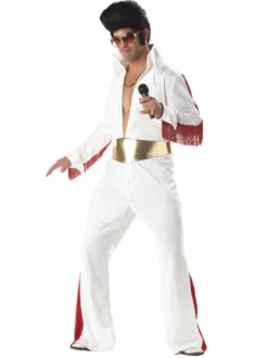 Costume Disco Rétro des Années 1970 Carnaval Hommes Tenue Veste blanche pantalon et ceinture 3 pièces Déguisement Années 80