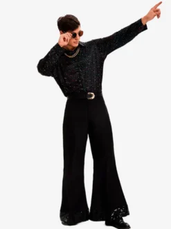 Costume Hippie Noir Vintage Ensemble Élégant Manches Longues Rétro Costumes Pour Homme