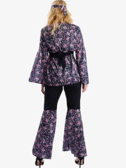 Costume hippie pour femme robe florale rétro à manches longues et trompette