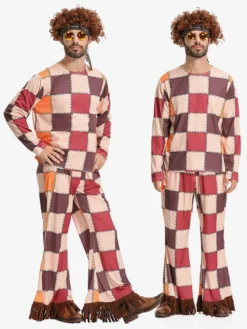 Costume hippie pour homme vêtements rétro à manches longues et franges