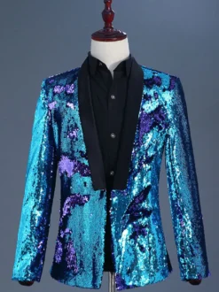 Costume à paillettes bicolore tenue de spectacle sur scène Costumes rétro à manches longues