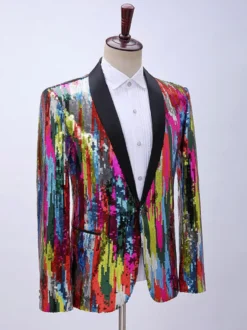 Costume à paillettes pour hommes tenue de spectacle sur scène Costumes rétro à manches longues