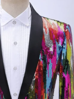 Costume à paillettes pour hommes tenue de spectacle sur scène Costumes rétro à manches longues